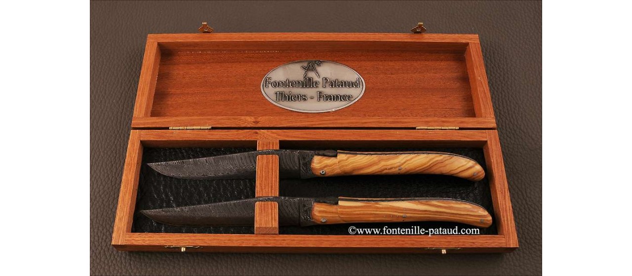 Laguiole Knife Steak Knife Damascus amourette, set of 2 Laguiole