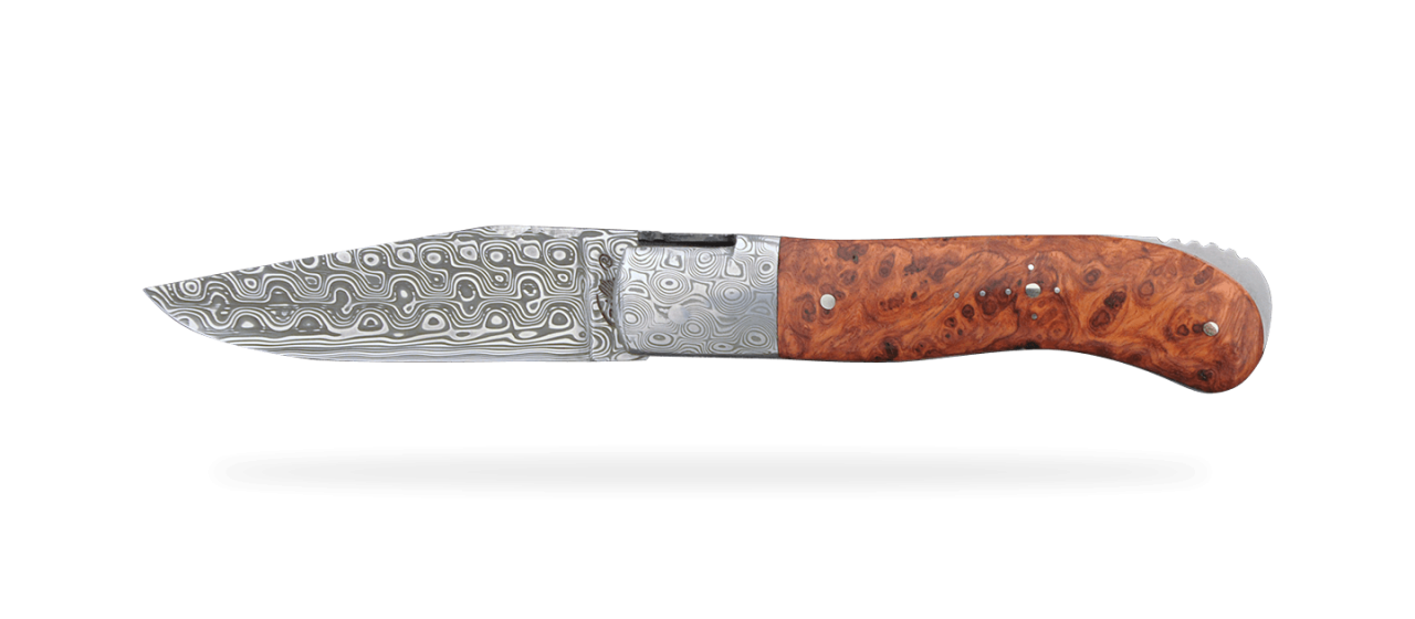 Laguiole Gentleman "Guilloché" Damascus Range Stabilized poplar burl