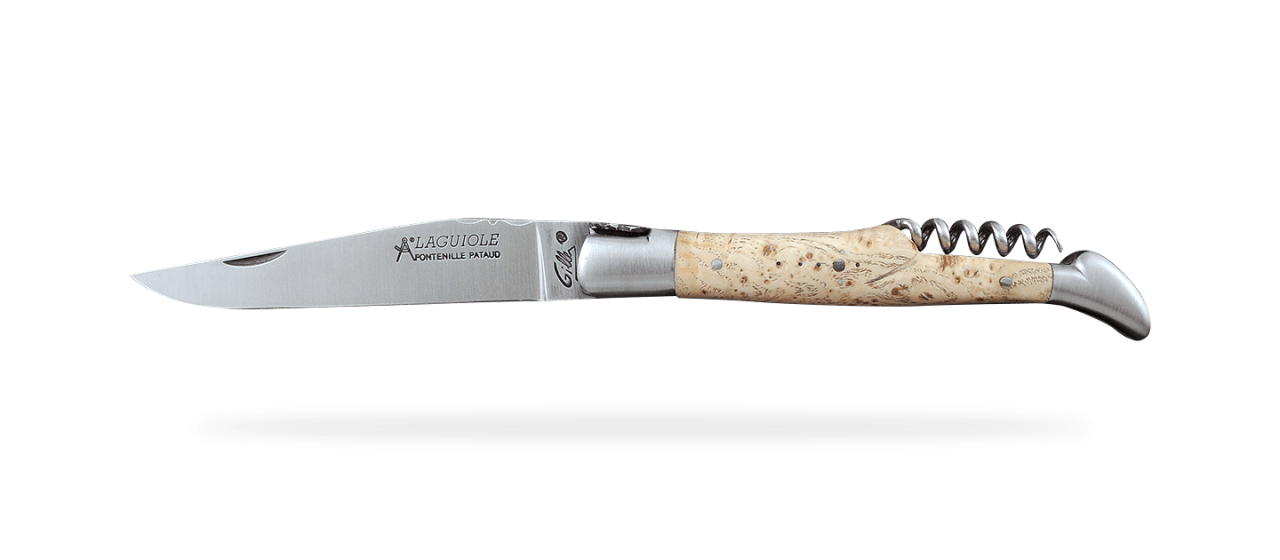 Couteau Laguiole Traditionnel 12 cm Classique avec Tire-Bouchon Loupe de  frêne