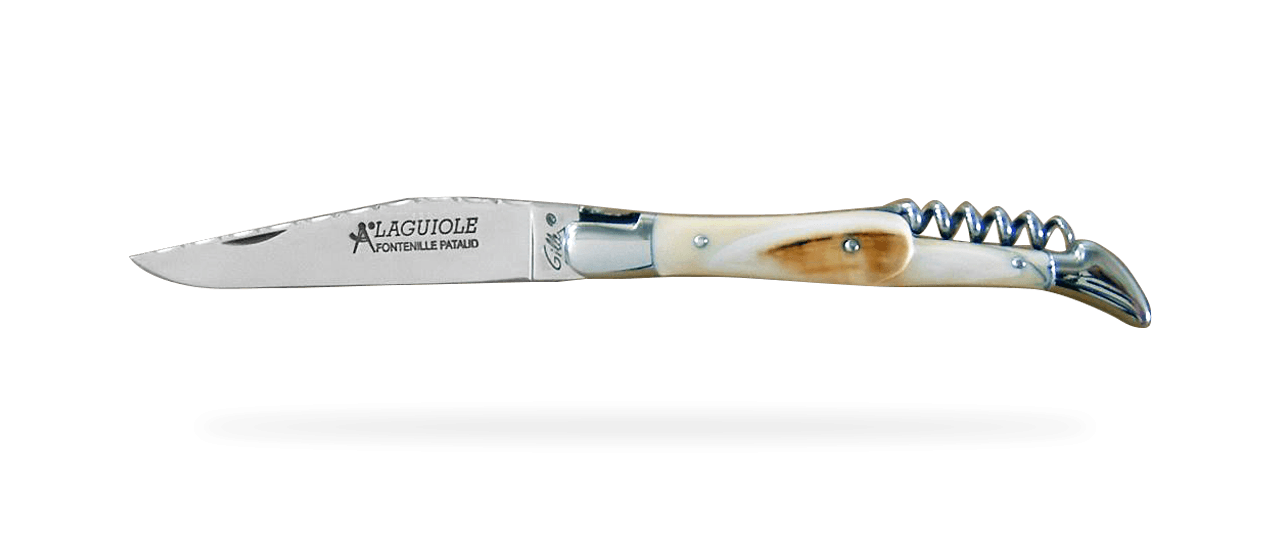 Couteau Laguiole en bois d'ébène avec tire-bouchon et mitre en laiton