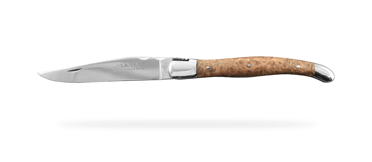 Couteau Laguiole Traditionnel 12 cm Guilloché avec Tire-Bouchon loupe  d'Amboine