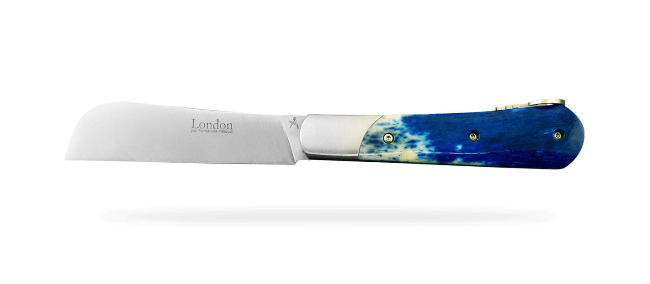 Couteau London avec manche en os teinté bleu