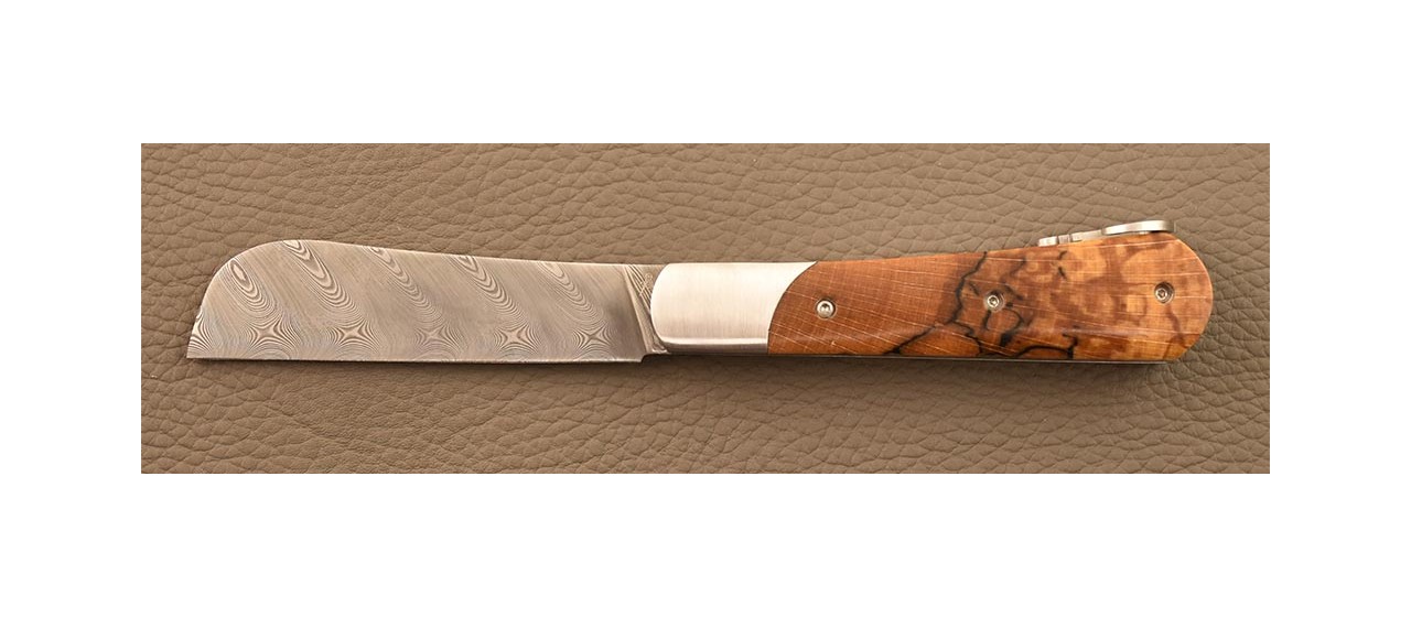 London French knife 11 cm Damascus Standing stabilized beechwood