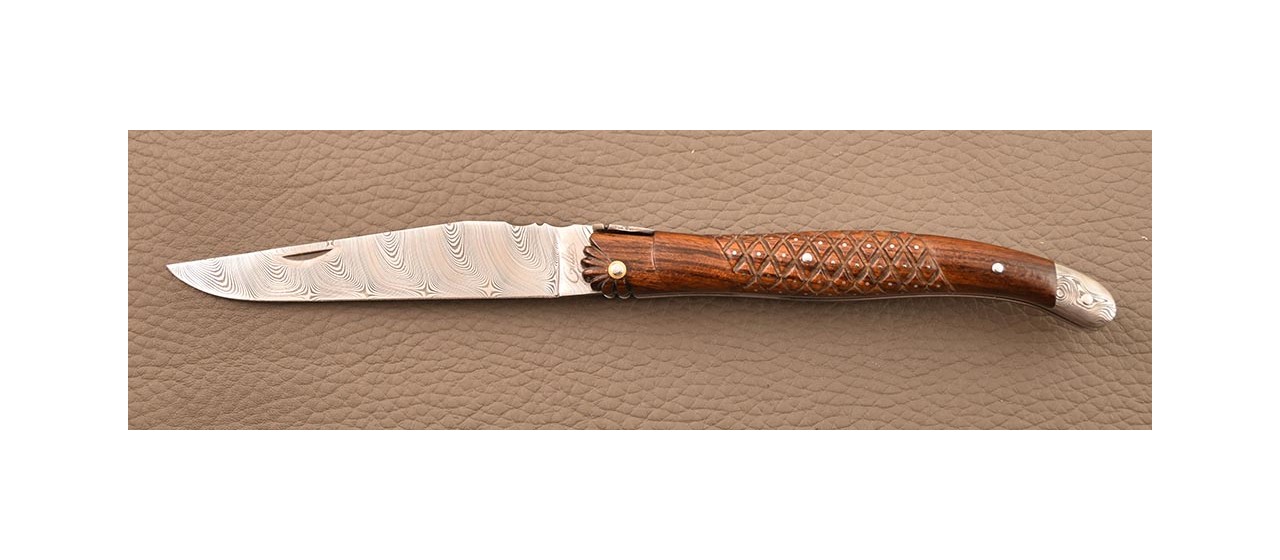 Laguiole knife 12cm Damascus "Needles" ironwood & engraving