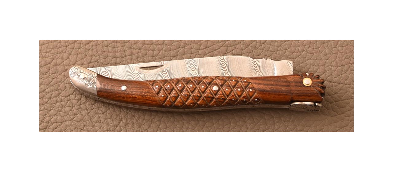 Laguiole knife 12cm Damascus "Needles" ironwood & engraving