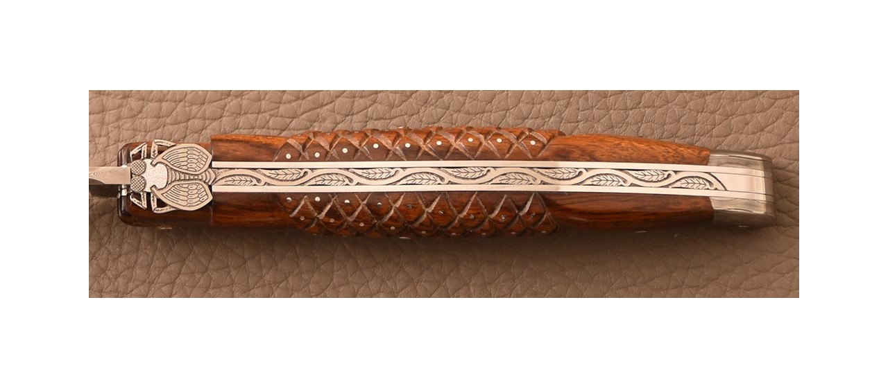 Laguiole knife 12cm Damascus "Needles" ironwood & engraving