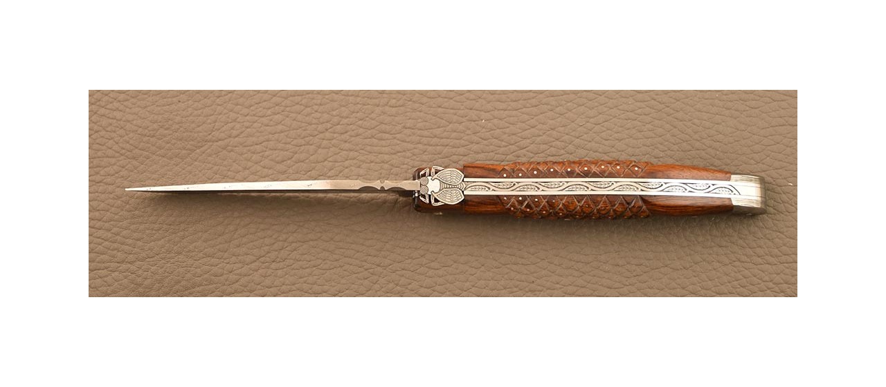 Laguiole knife 12cm Damascus "Needles" ironwood & engraving