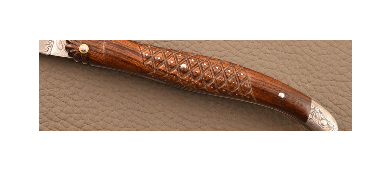 Laguiole knife 12cm Damascus "Needles" ironwood & engraving