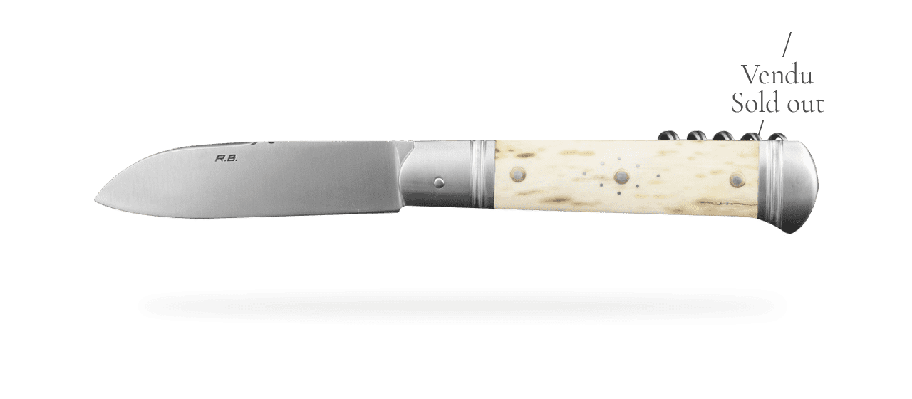 Couteau "Lapin" 11cm avec Tire-Bouchon Ivoire de Mammouth, Robert Beillonnet