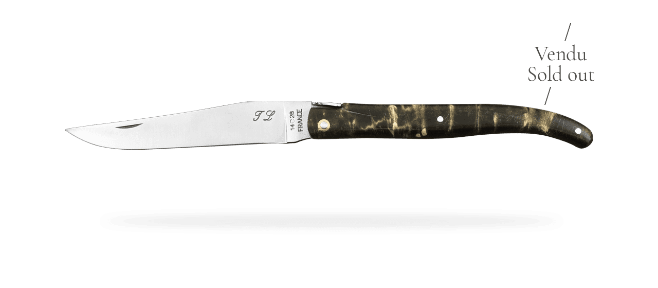 Laguiole 12cm full handle black poplar burl knife by Jérôme Latreille