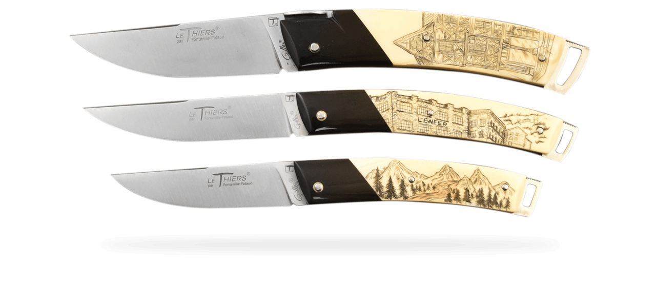 Collection box of 3 Le Thiers® knives Scrimshaw