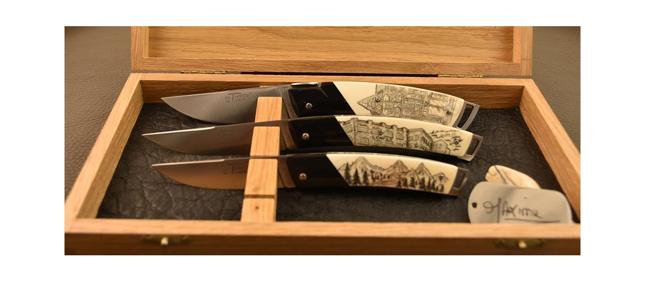 Coffret collection de 3 couteaux Le Thiers® Scrimshaw