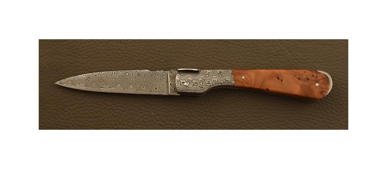 Corsican Sperone knife "Guilloché" Damascus Range Thuya burl