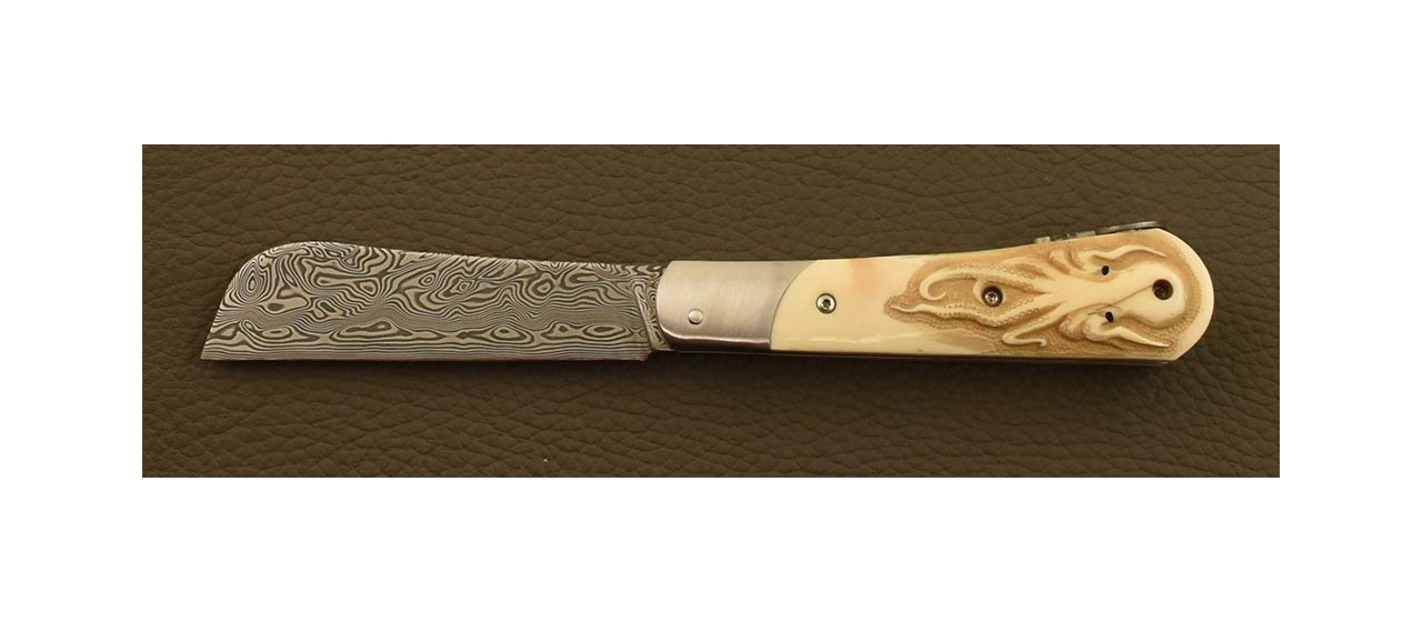 London pen knife Damascus Warthog ivory