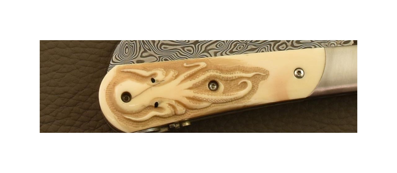 London pen knife Damascus Warthog ivory