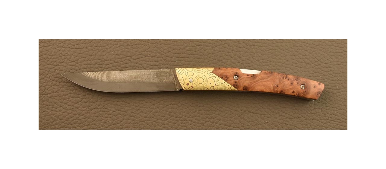 Le Thiers® Advance pen knife VG10 blade Thuya burl and Mokume-Gane bolster