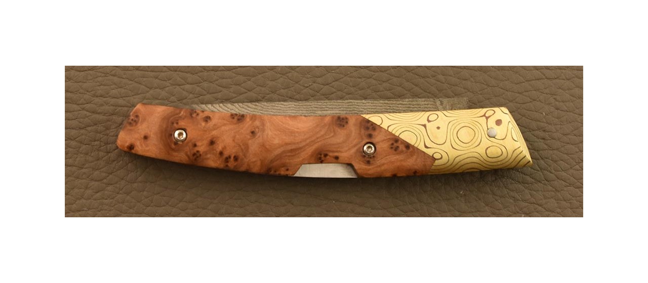 Le Thiers® Advance pen knife VG10 blade Thuya burl and Mokume-Gane bolster