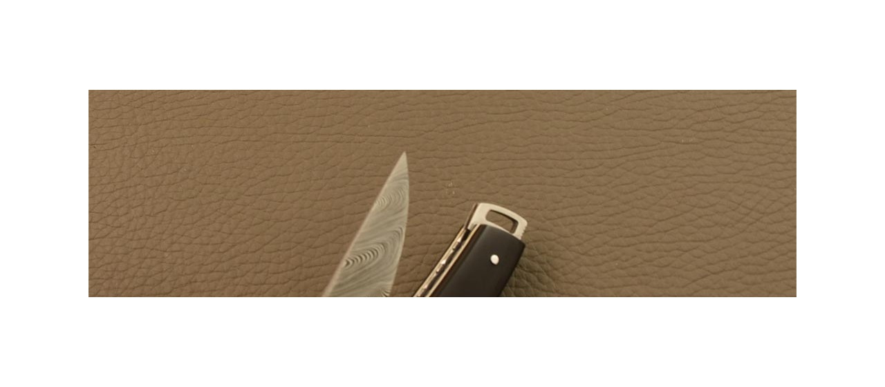 Pen knife Le Thiers® Nature Damascus Buffalo horn & Red Molar tooth of mammoth